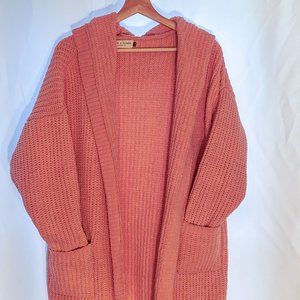 Pink Longline Hooded Cardigan